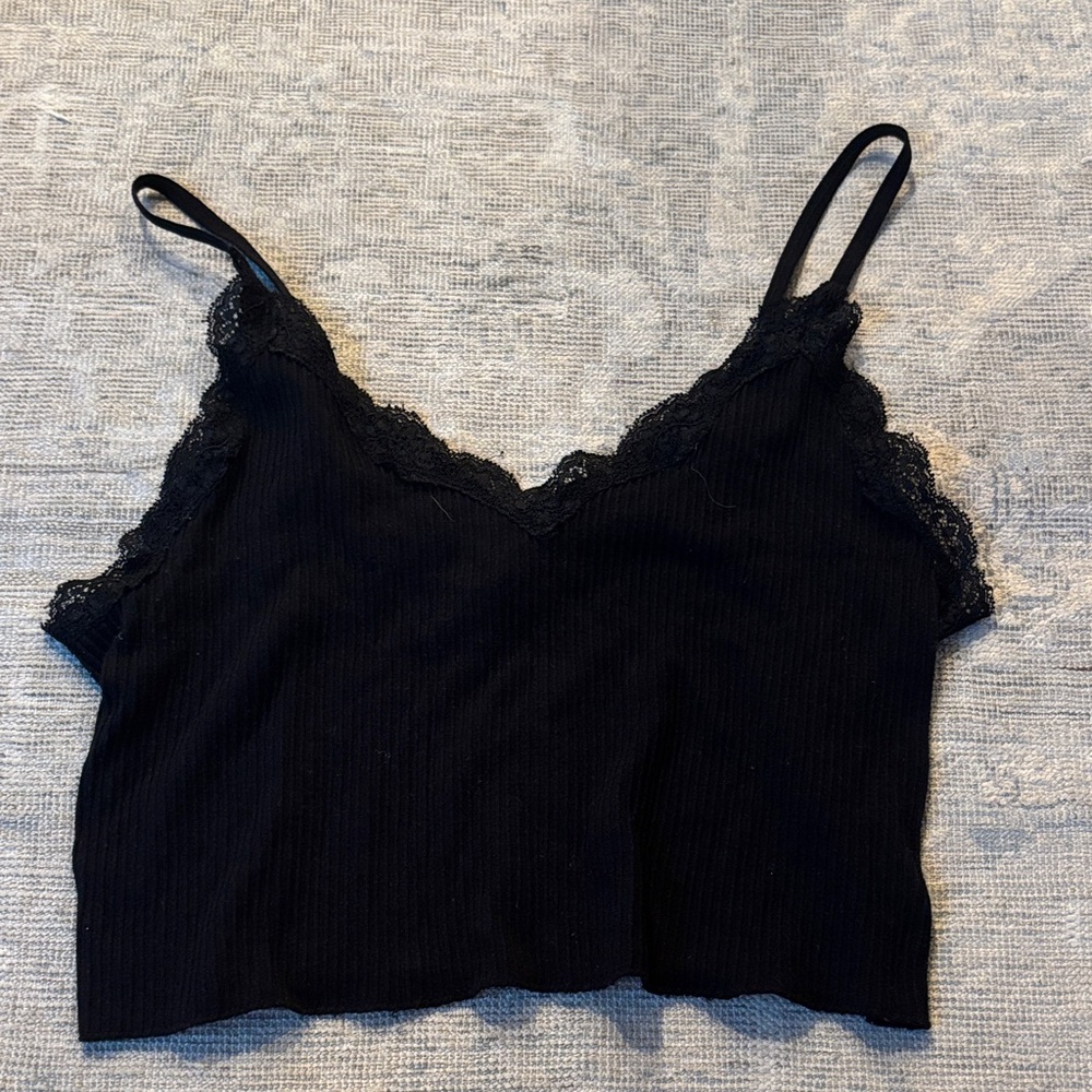 Alya Black Lace Trim Crop Top